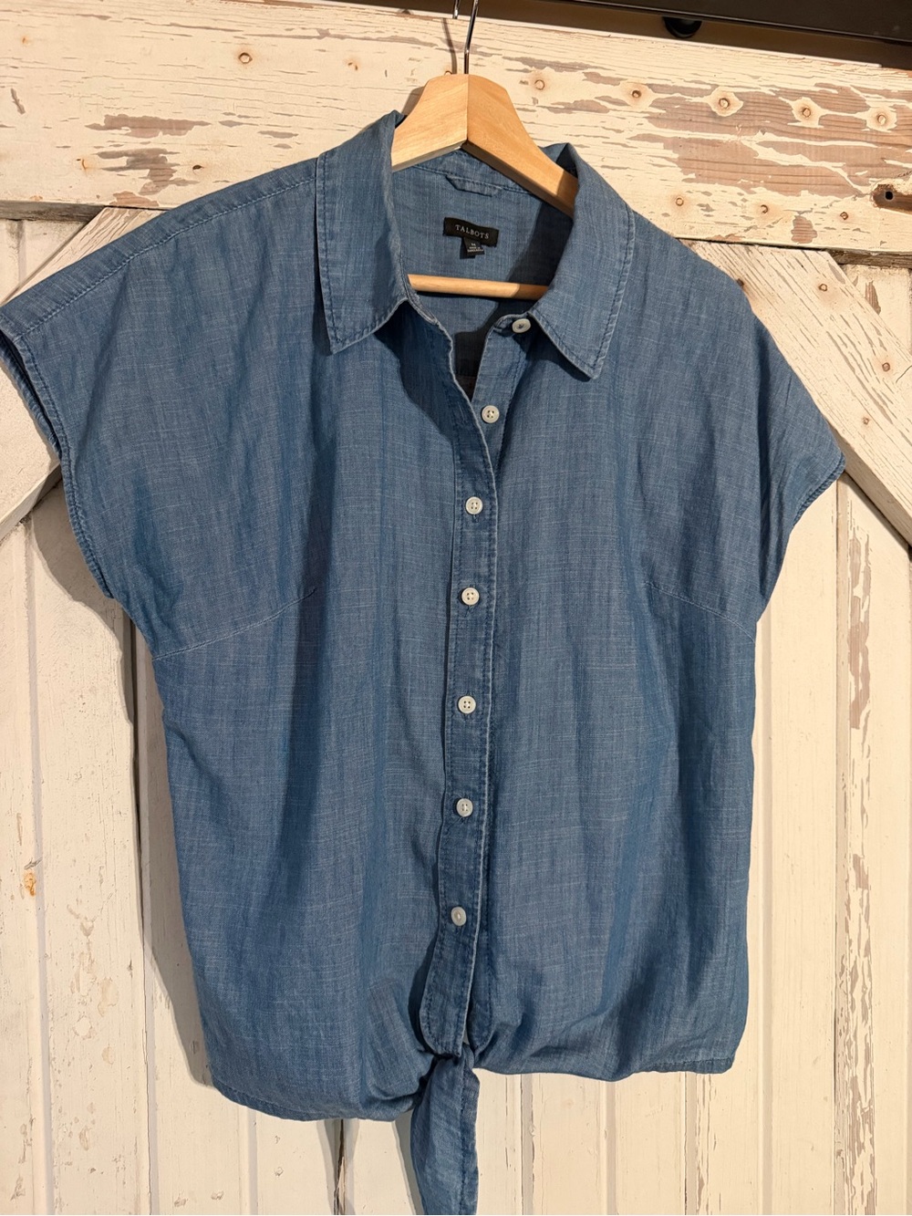 Talbots Light Blue Tie-Front Chambray Button-Down Shirt